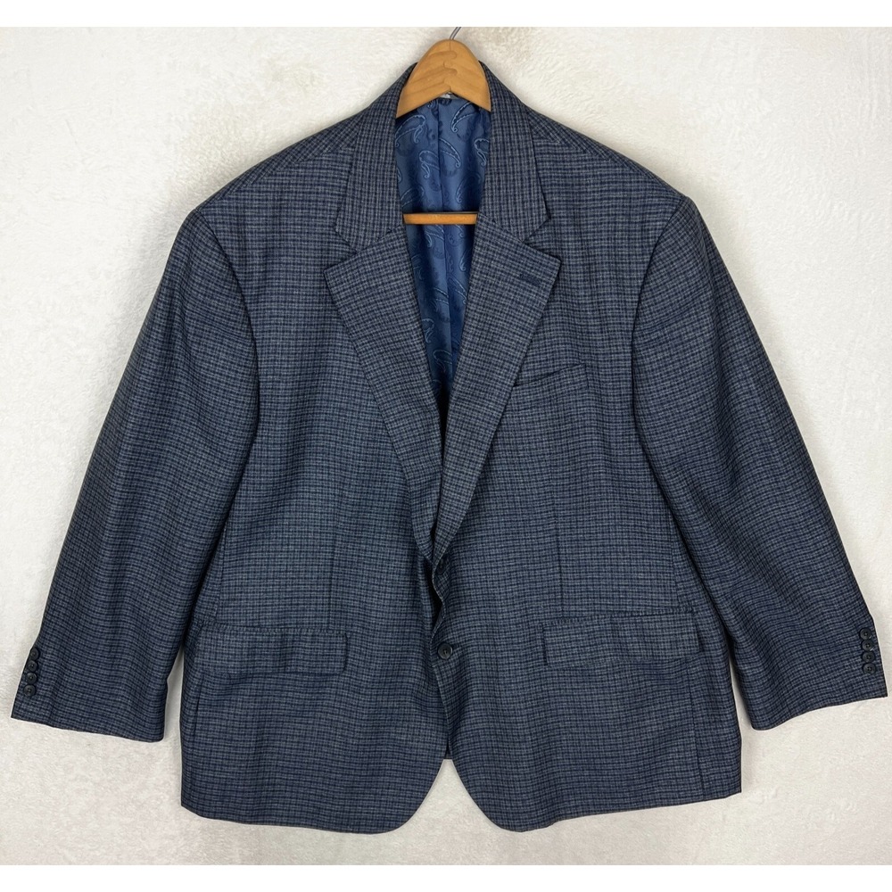 Oak Hill‎ Blazer Mens 2XL 50 52 Suit Jacket Paisley Lined Blue Plaid Sport Coat
